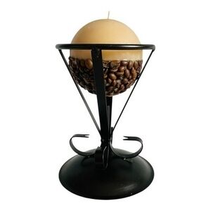 Coffee Bean Vanilla Scented Candle Black Metal Stand Holder Home Decor 7.5"